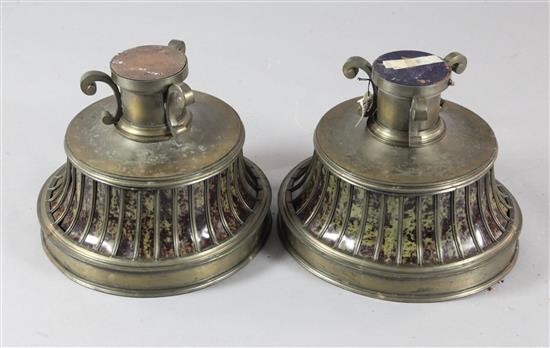 A pair of Art Deco silvered metal and tortoiseshell uplighters, circa 1930, 13in.